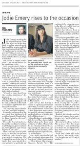 Vancouver Sun news column on Jodie