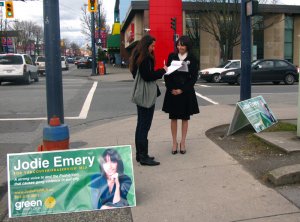 Jodie running for the BC Green Party, 2009